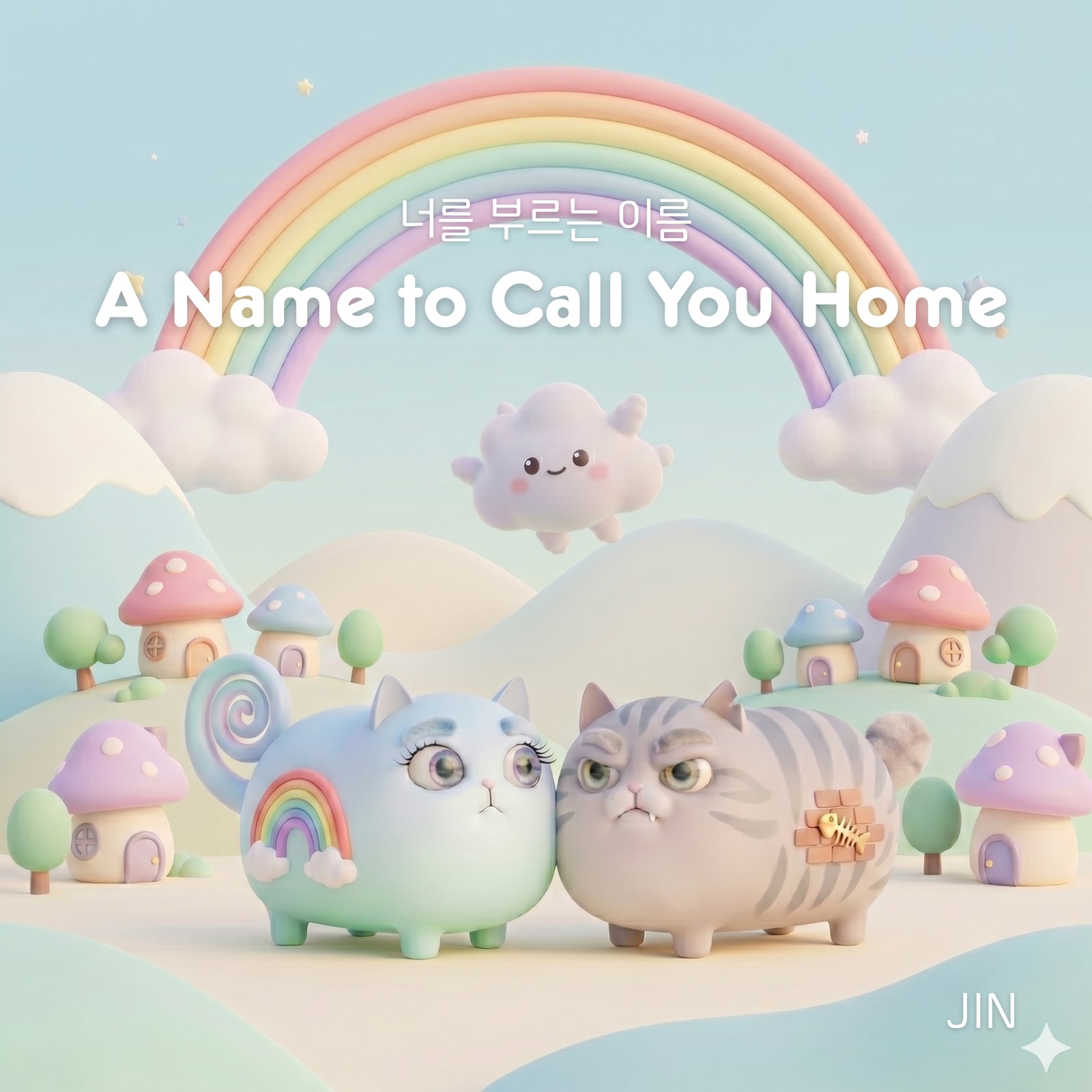 Cover of A Name to Call You Home — illustrated by soft-vinyl pastel art, a cat with a rainbow tail