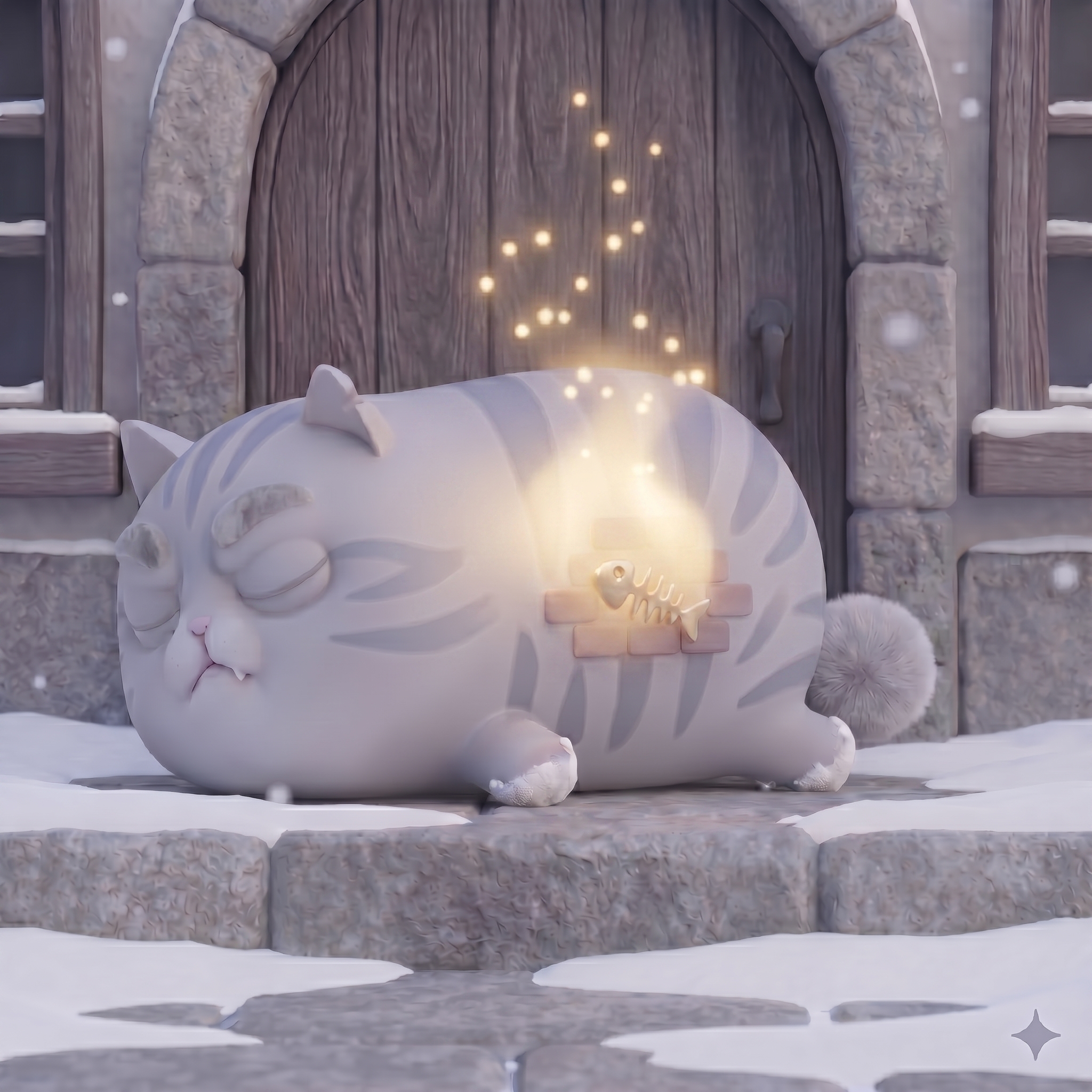 Max drawing his last quiet breath as white snow falls silently around him